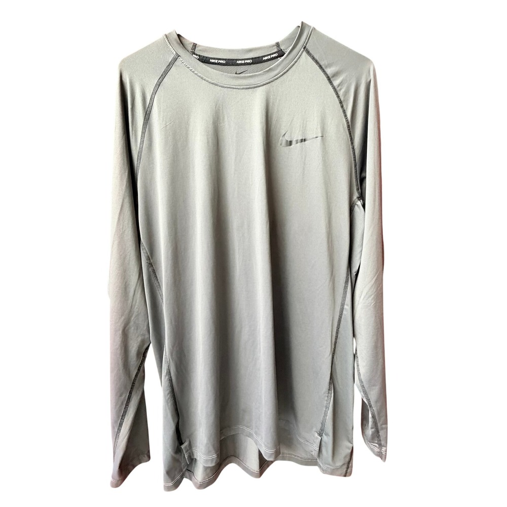 Nike Pro Dri-FIT Shirt Mens XL Gray Long Sleeve Slim Fit Training Top